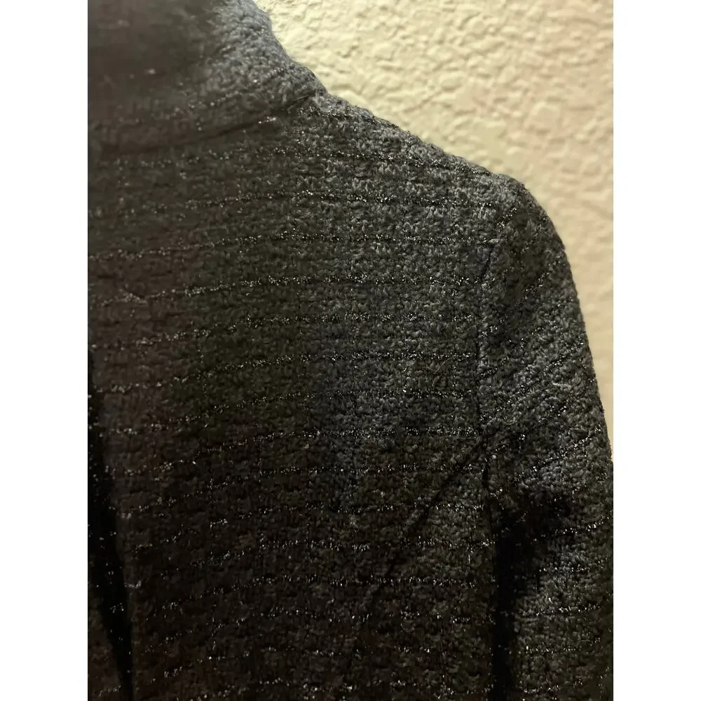GUESS Black Cropped Tweed Peacoat Double Breasted Wool Blend M Y2K Sparkly - Picture 8 of 8